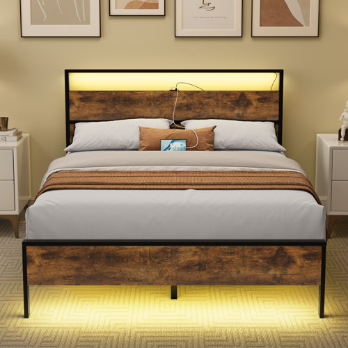 17 Stories Queen Platform Bed with Lighted Headboard and Footboard
